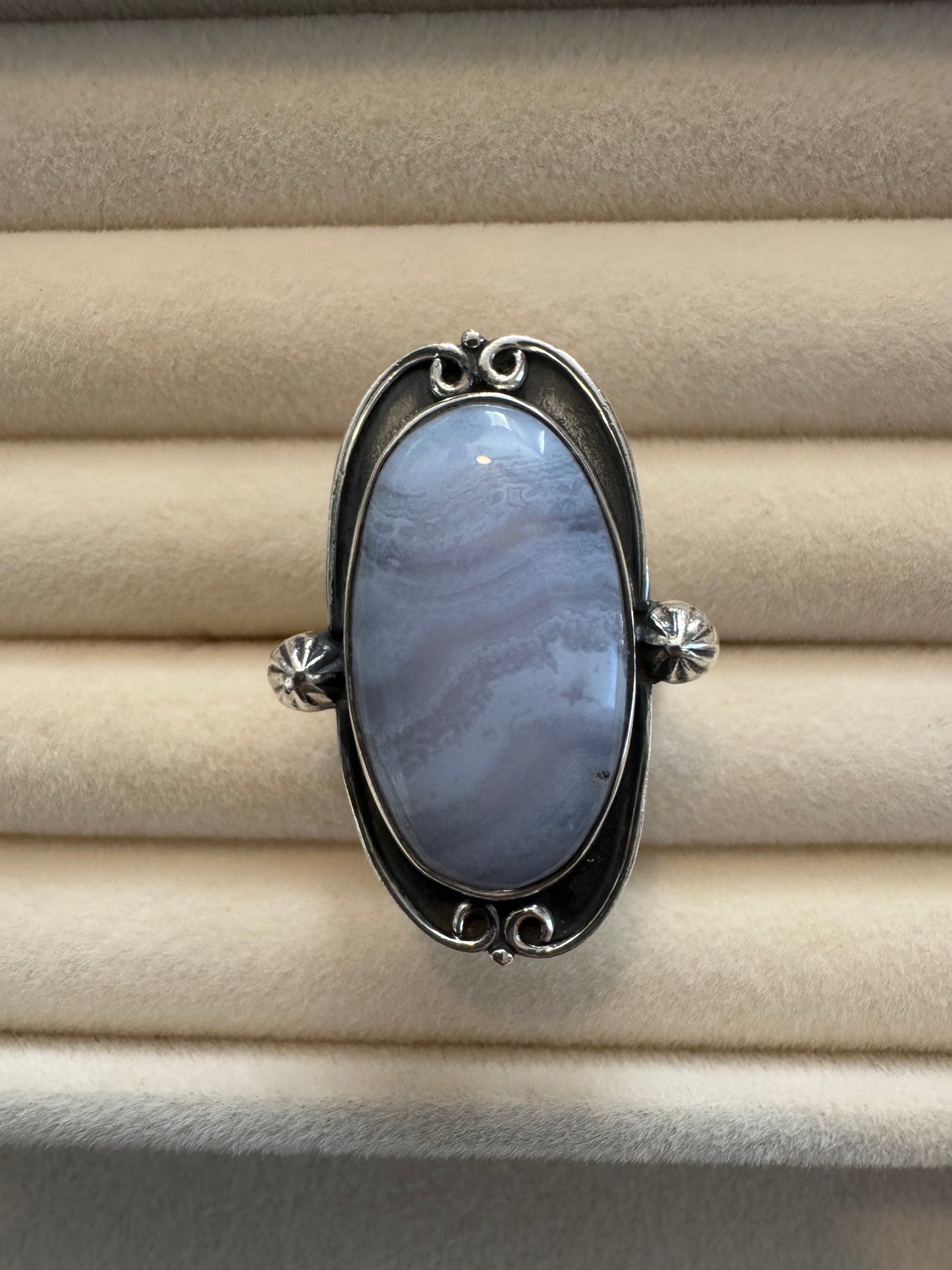 Blue Lace Agate Sterling Silver Oval Ring | Size 8