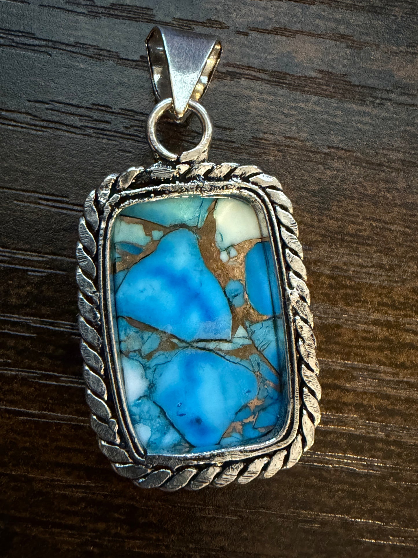 Rectangular Icy Blue Dahlia Turquoise Pendant