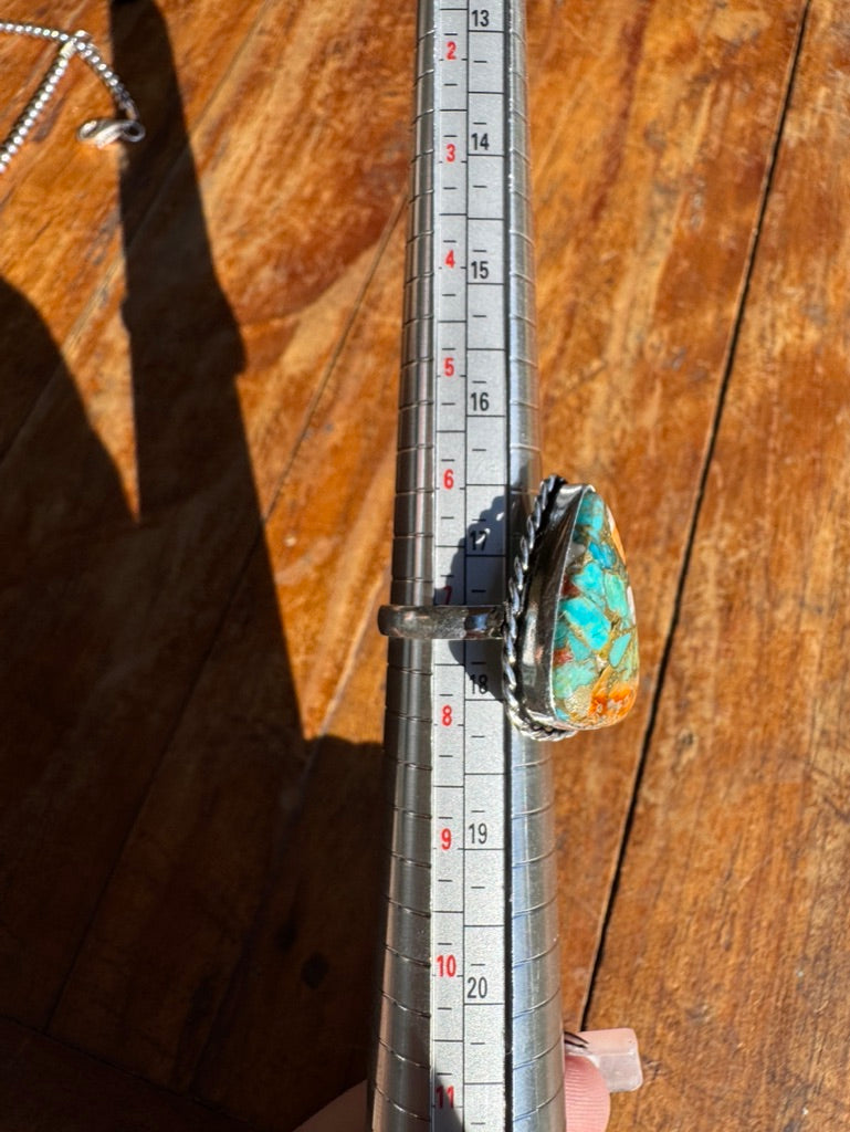 Natural Spiny Oyster Ring | Silver-Plated Setting - Size 7