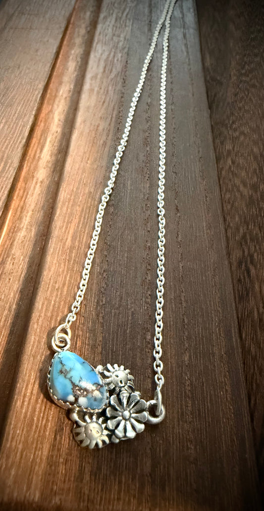 Golden Hills Turquoise Necklace with Flower & Sun Detail