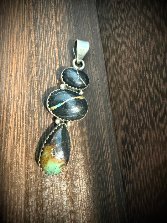 Blackjack Turquoise Pendant in 925 Sterling Silver | Southwestern Western Necklace