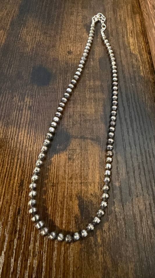 Navajo Pearl Handmade All 5mm Necklace ~ German Silver beads ~ 18 inch