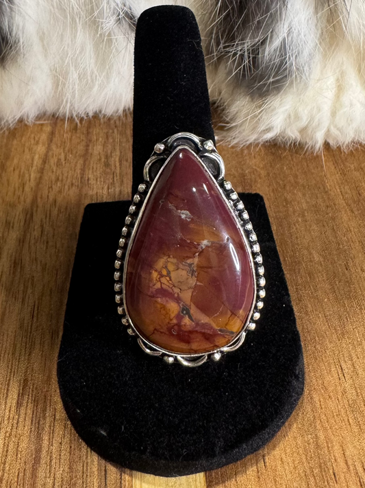Teardrop Mookaite Ring – Sterling Silver Plated | Size 9