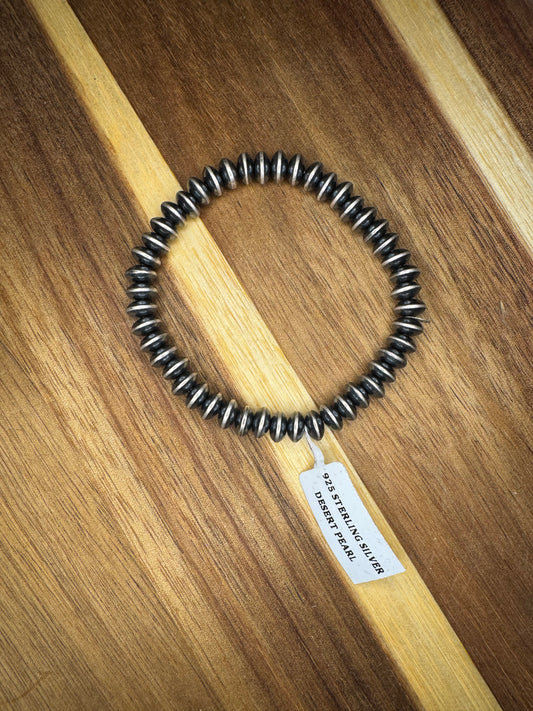 7mm Desert Pearl Saucer Sterling Silver Stretch Bracelet