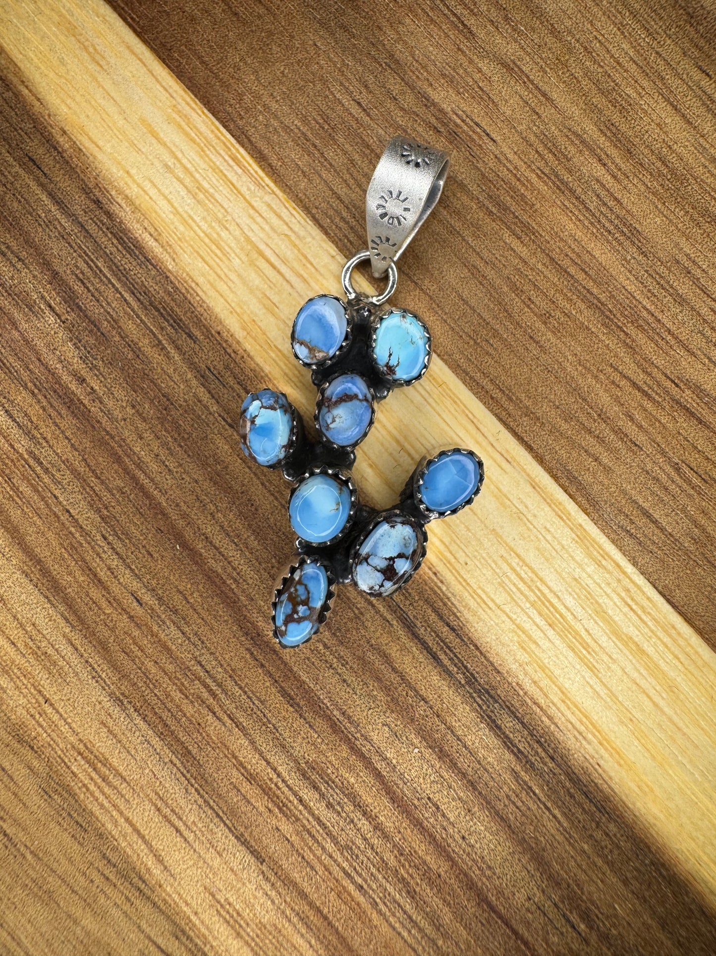 Golden Hills Turquoise Cactus 8-Stone Sterling Silver Pendant