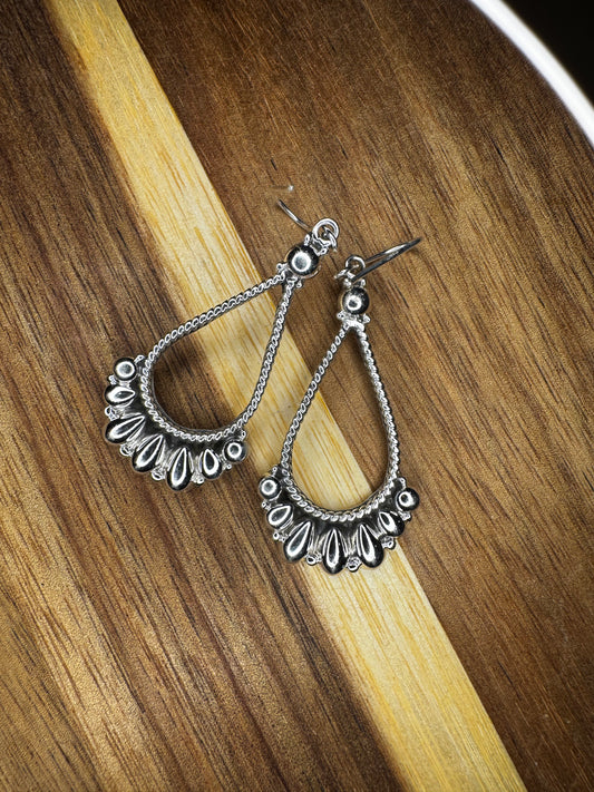 Sterling Silver Leaf Fringe Hoop Earrings