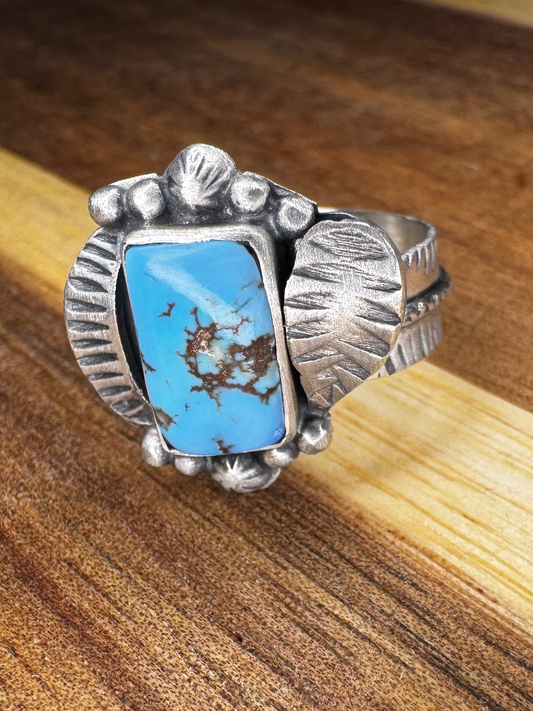 Adjustable Golden Hills Turquoise Rectangular Ring – Sterling Silver