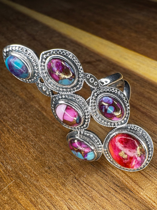 6-Stone Cotton Candy Turquoise Ring | Size 8