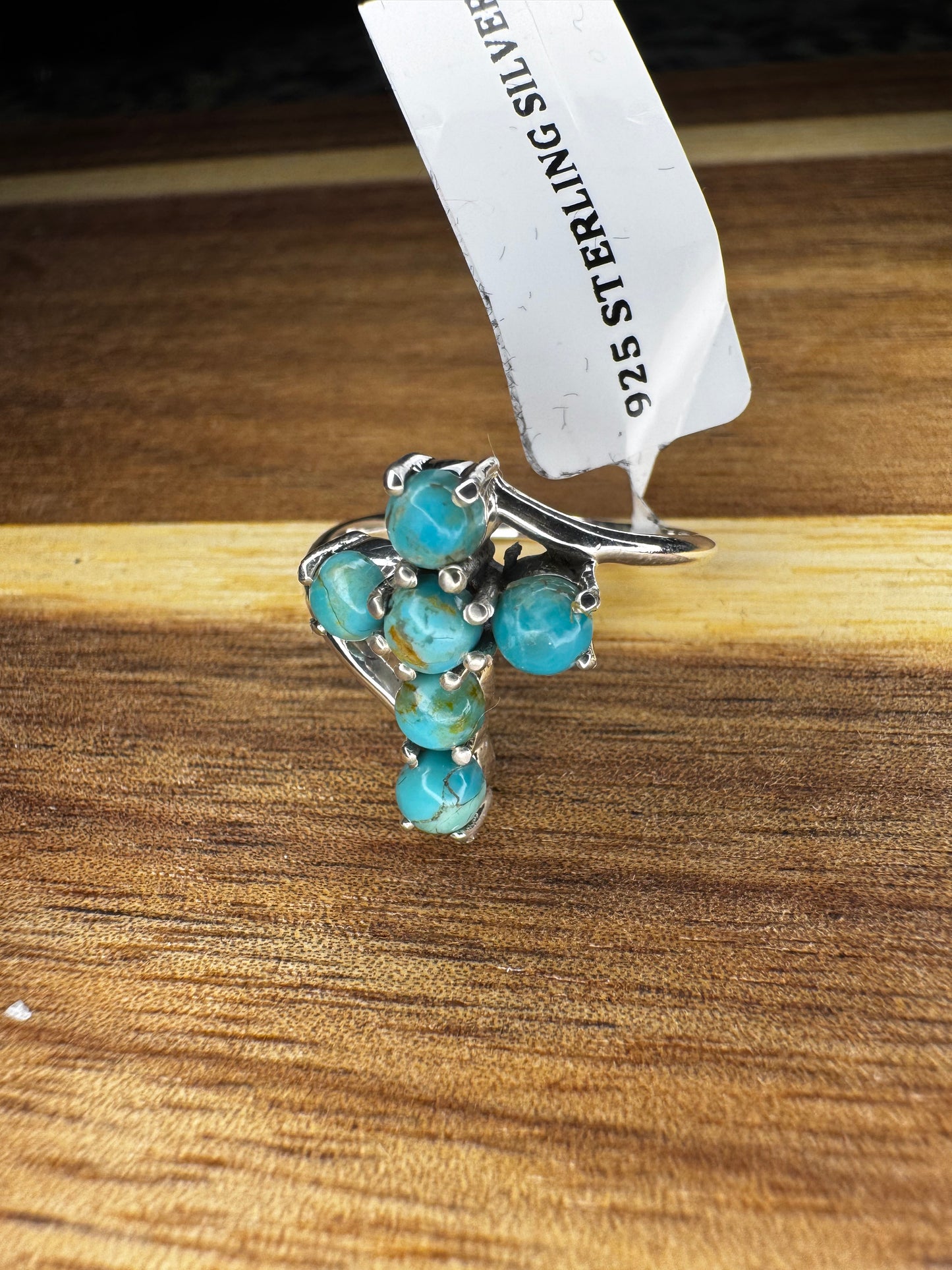6-Stone Kingman Turquoise Cross Ring | Size 8