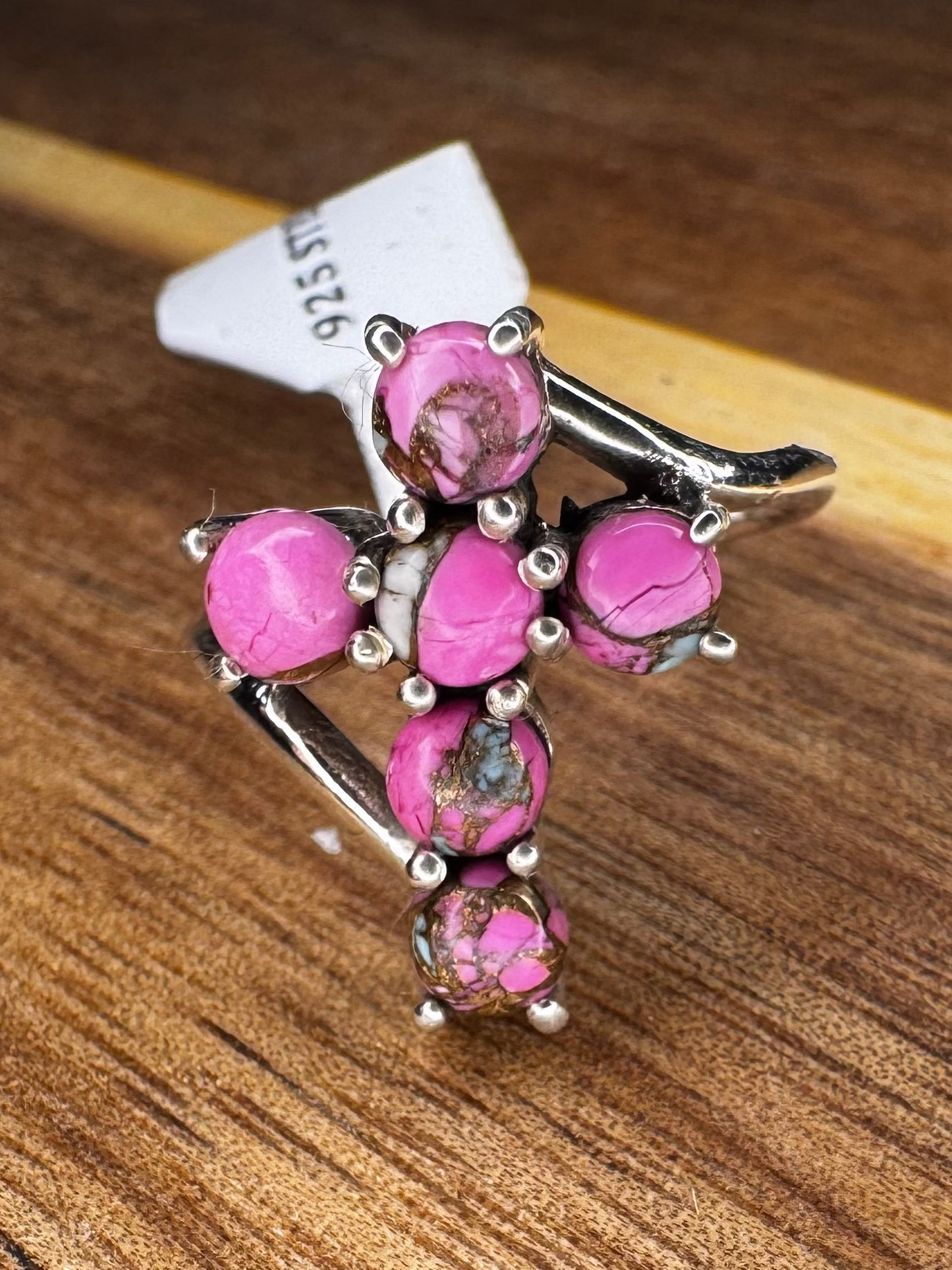 6-Stone Pink Cotton Candy Turquoise Cross Ring | Size 7