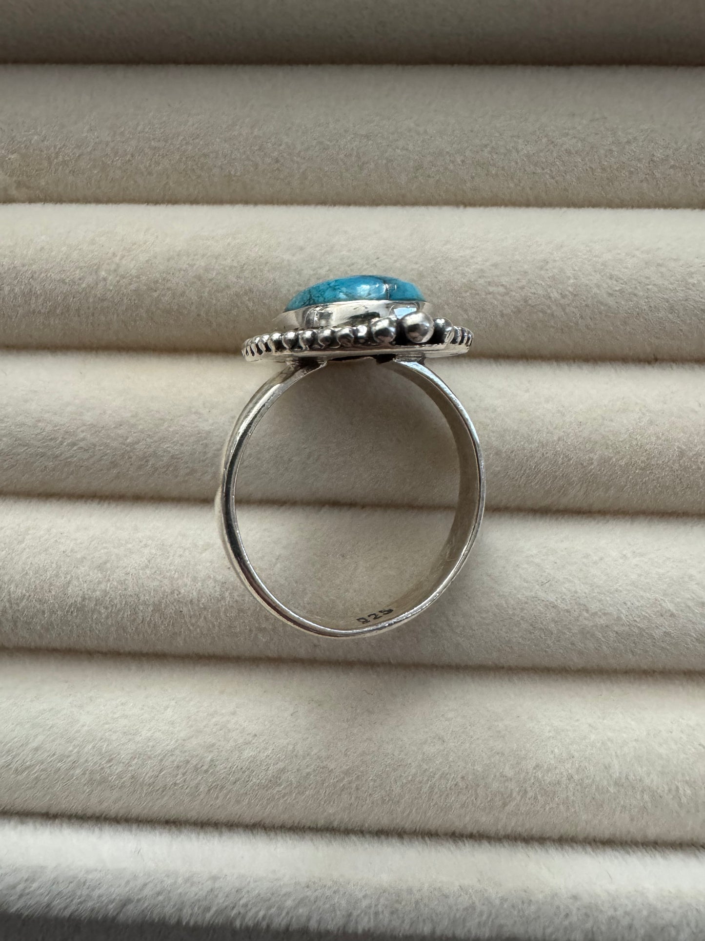 Kingman Ice Blue Dahlia Sterling Silver Ring | Size 9