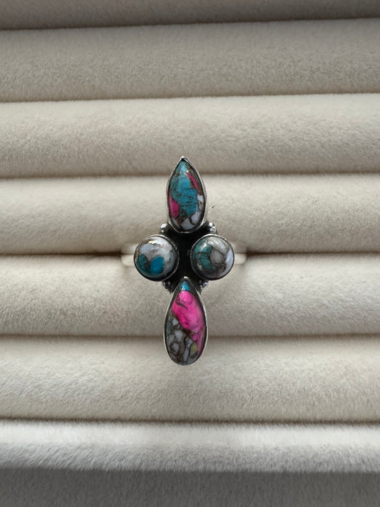 Cotton Candy Turquoise Sterling Silver Statement Ring | Size 8
