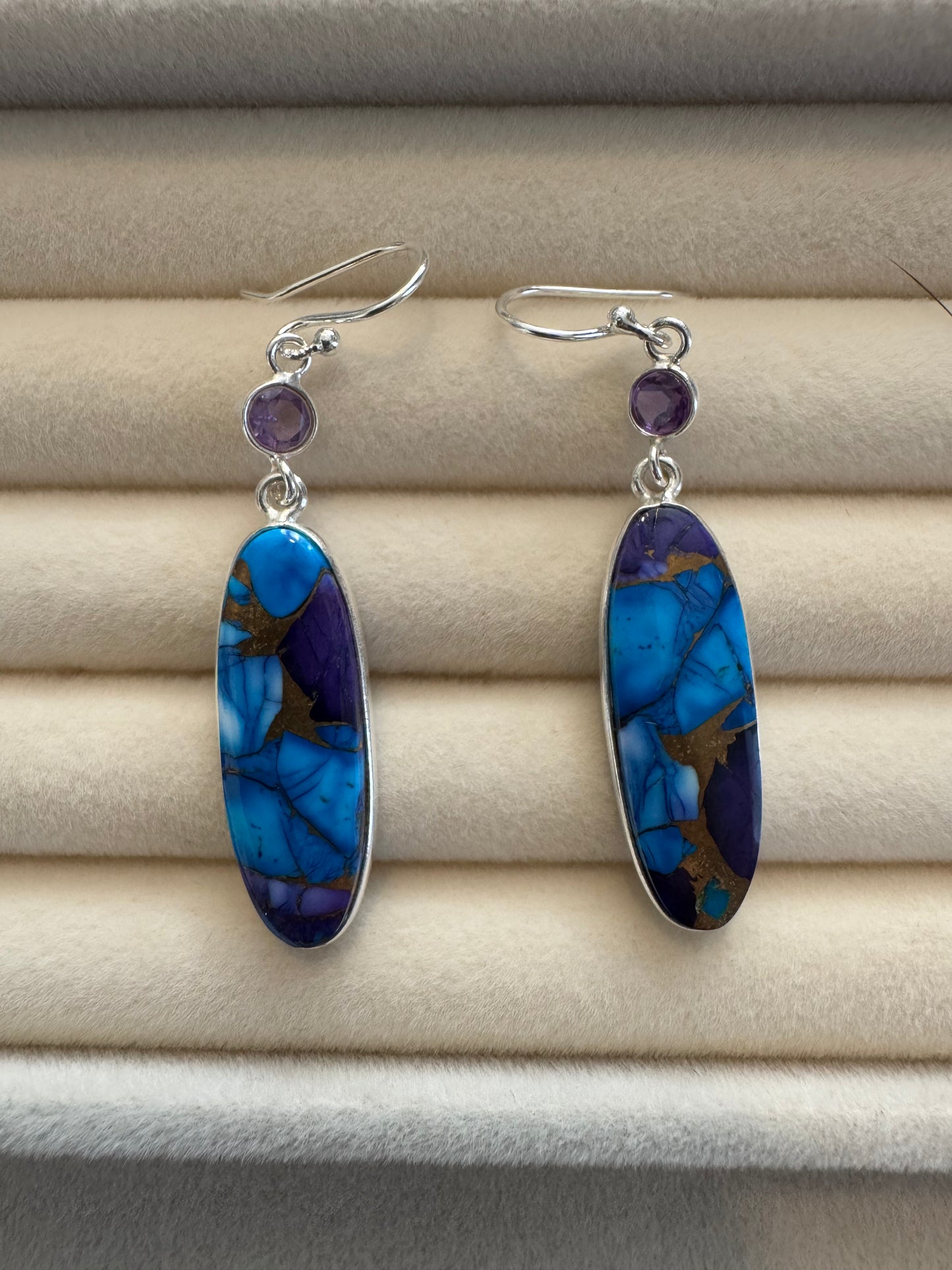 Purple & Blue Dahlia Sterling Silver Dangle Earrings