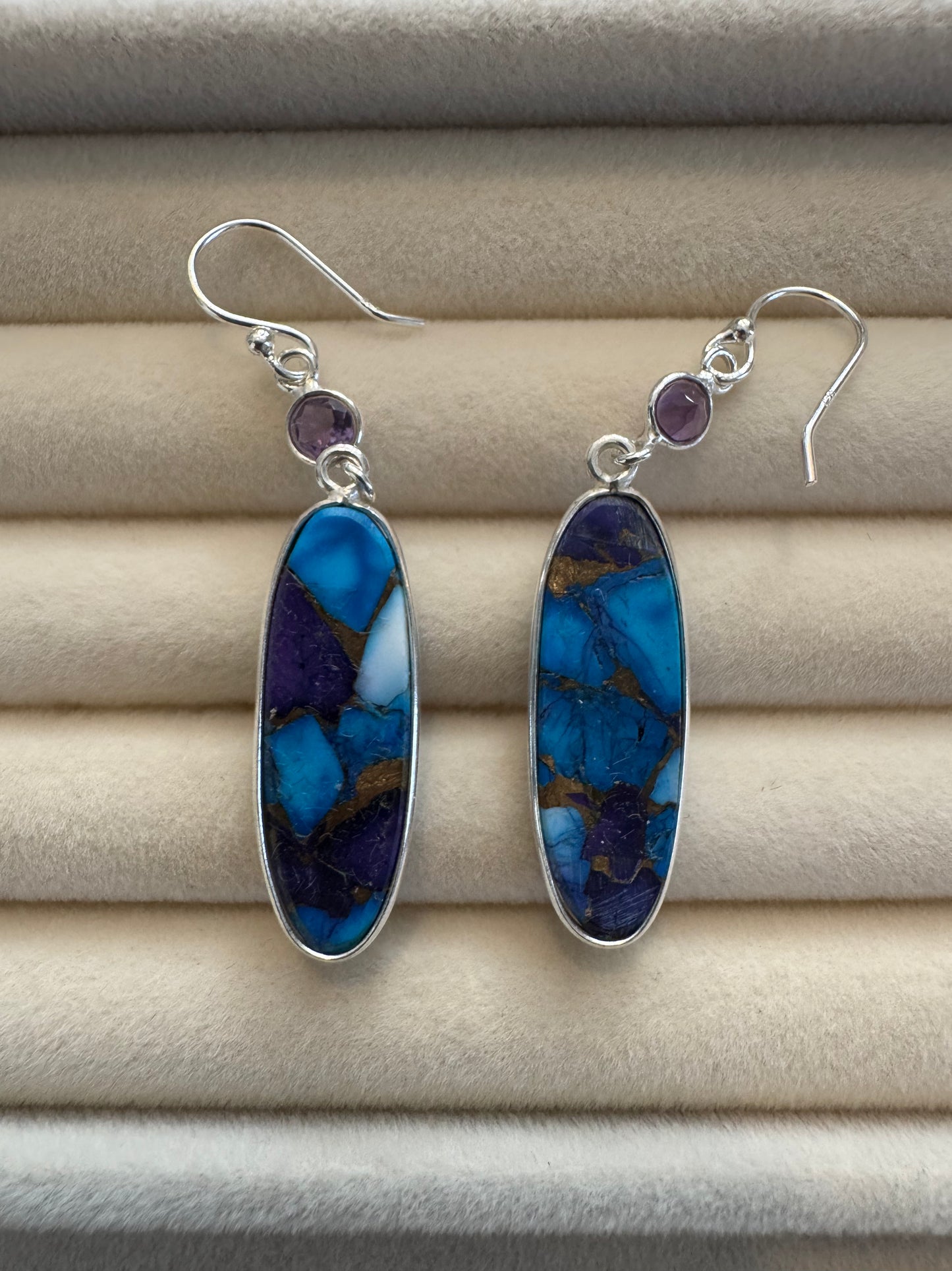 Purple & Blue Dahlia Sterling Silver Dangle Earrings