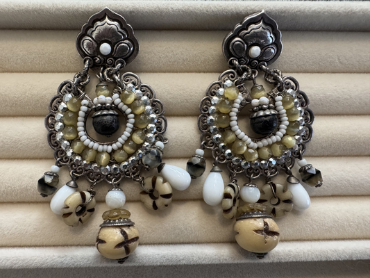Native Made Sterling Silver & Shell Dangle Earrings
