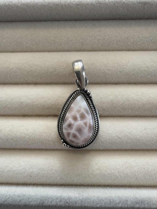 Pink Larimar Teardrop Sterling Silver Pendant