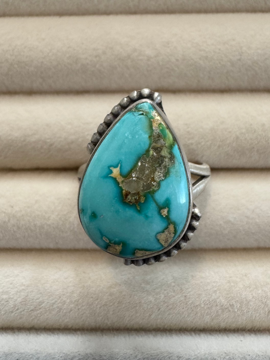 Sonoran Mountain Turquoise Teardrop Sterling Silver Ring | Size 8