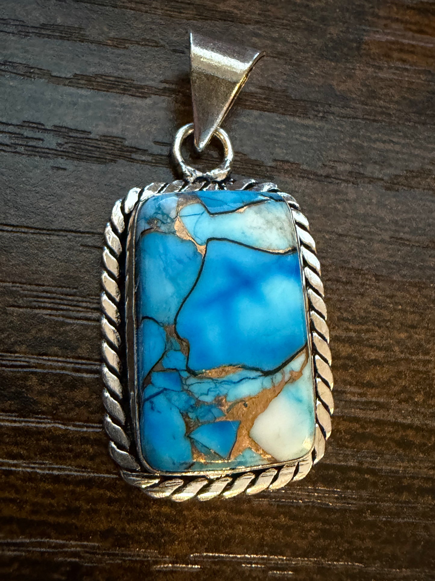 Rectangular Icy Blue Dahlia Turquoise Pendant