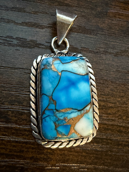 Rectangular Icy Blue Dahlia Turquoise Pendant