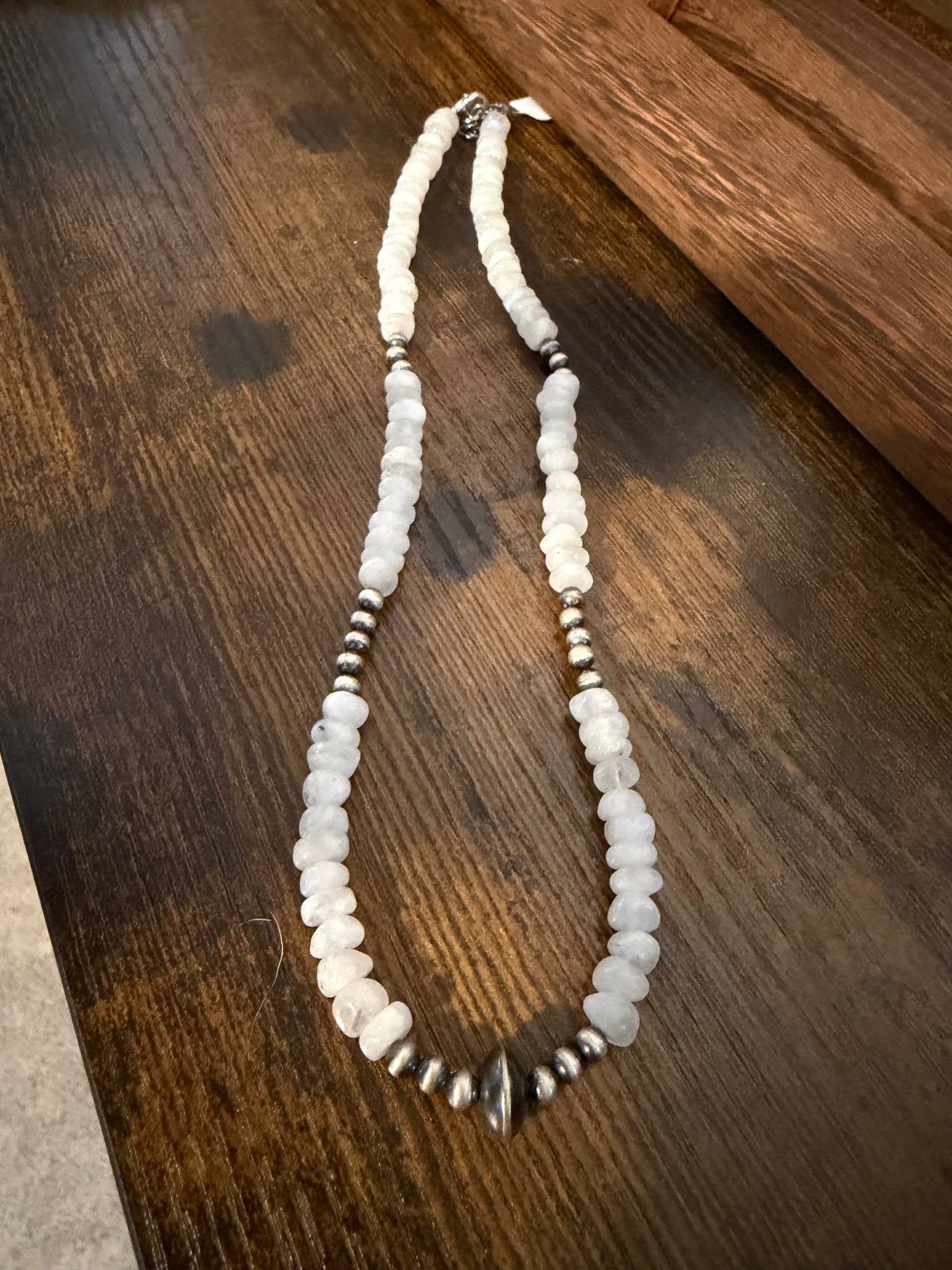 Natural Moonstone & Sterling Pearl Necklace