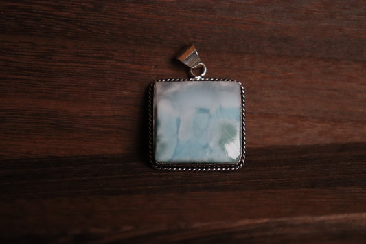 Large Square Larimar Pendant – Silver Plated