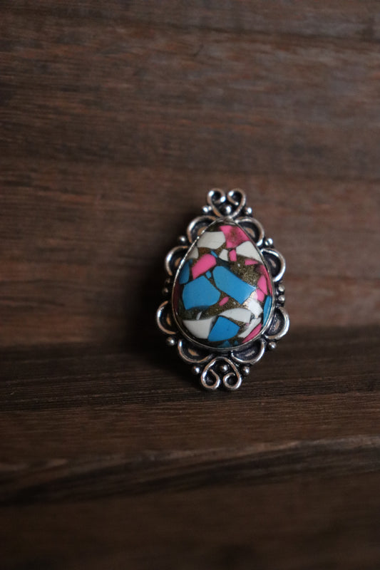 Adjustable Cotton Candy Turquoise Ring – Sterling Silver Plated