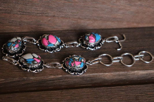 5-Stone Cotton Candy Turquoise Dangle Bracelet – Silver Plated