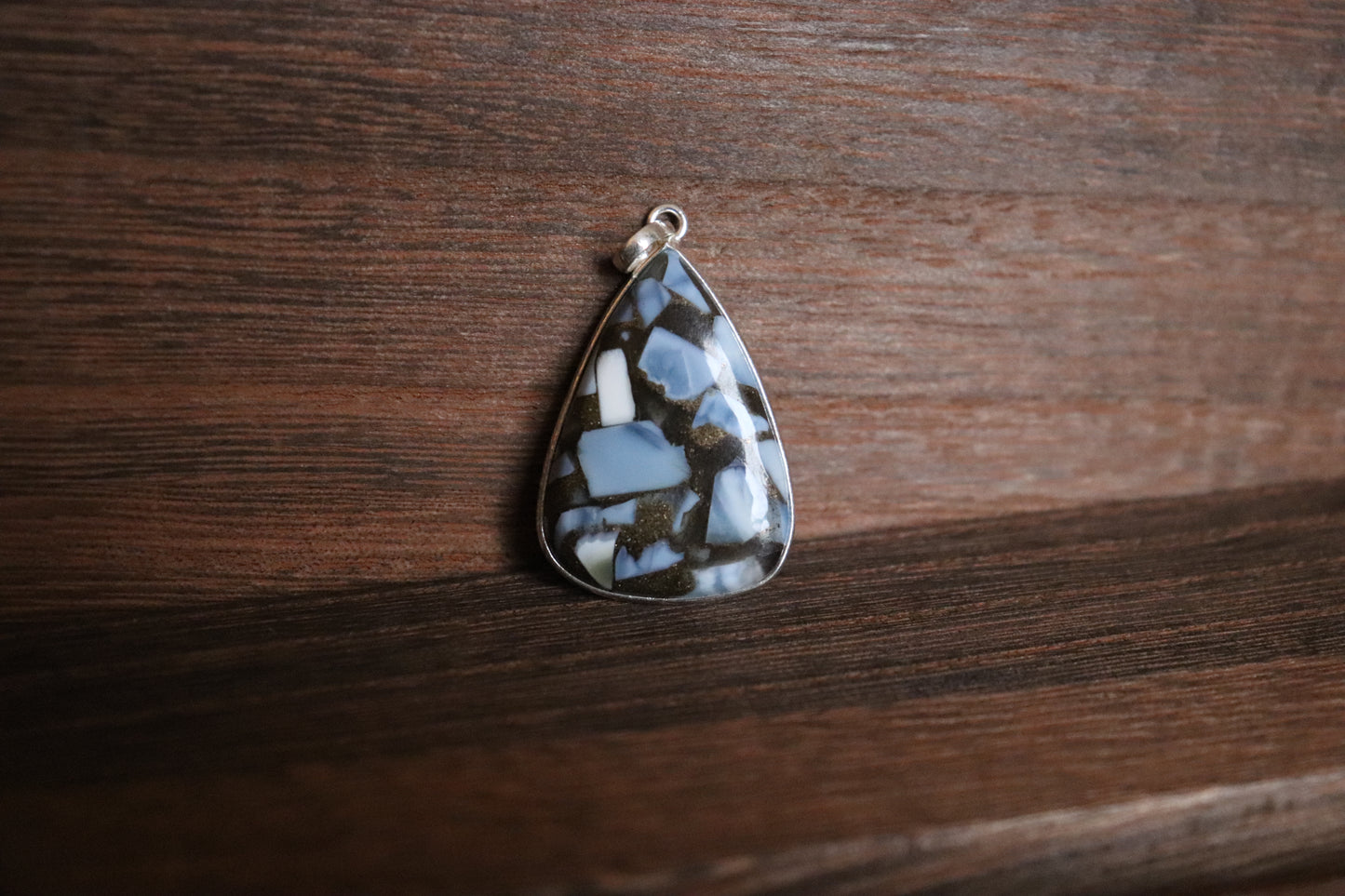 Mohave-Style Turquoise Pendant with Soft Blue with Black Matrix