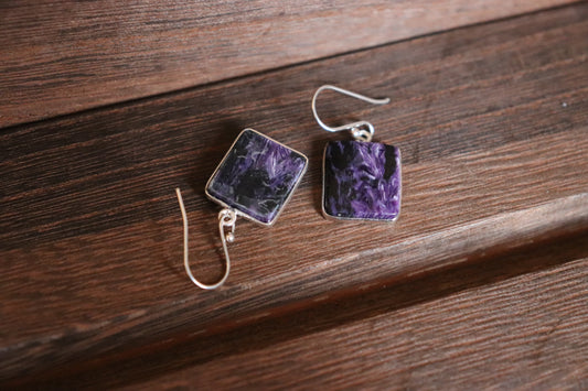 Square Charoite Earrings