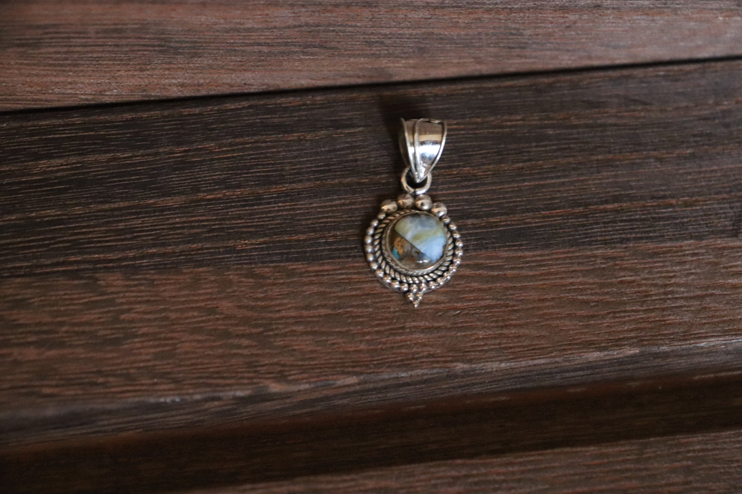 Round Blue Dahlia Turquoise Pendant