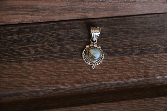 Round Blue Dahlia Turquoise Pendant