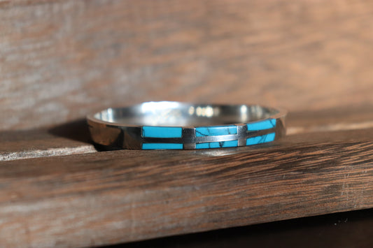 Vintage Turquoise & Sterling Silver Inlay Full Cuff Bracelet