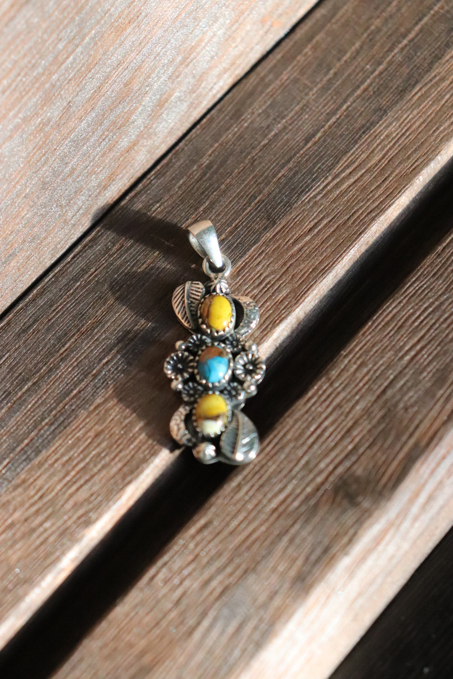 Honey Dahlia & Blue Dahlia Turquoise 3-Stone Pendant