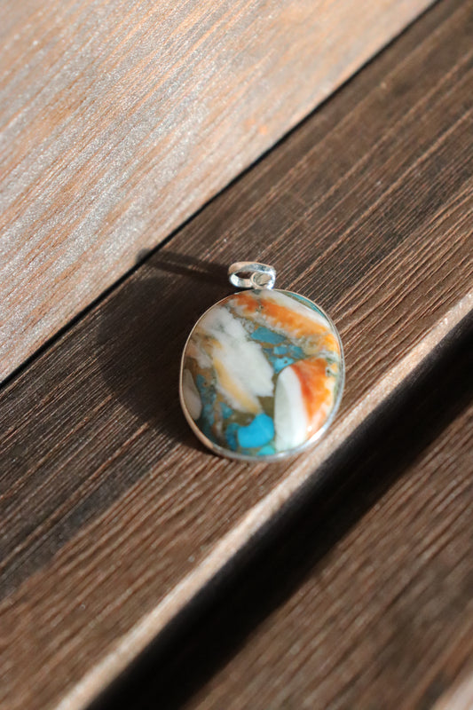 Orange Spiny Oyster & Turquoise Oval Pendant