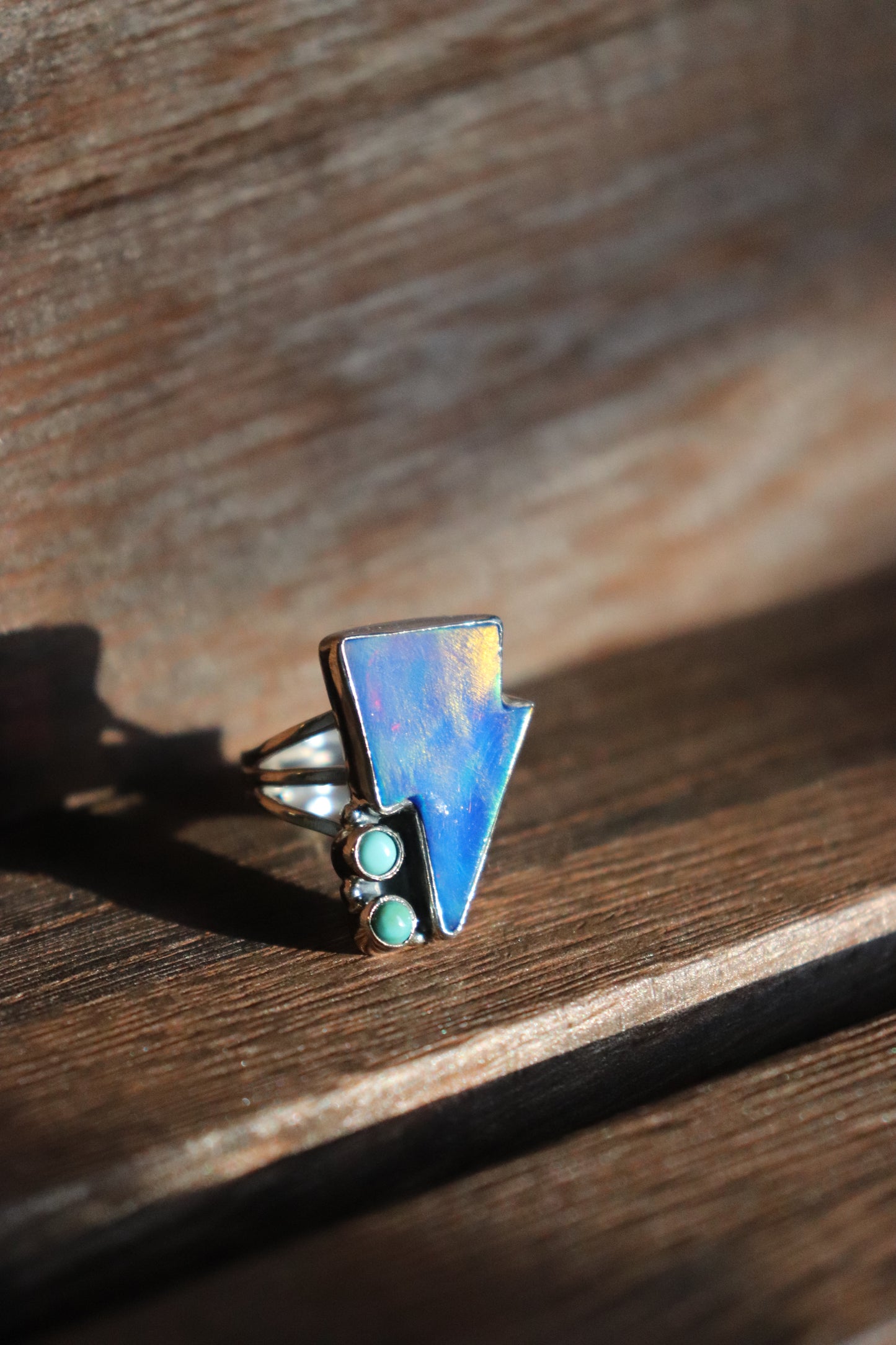 Adjustable Blue Balloon Opal Lightning Bolt Ring