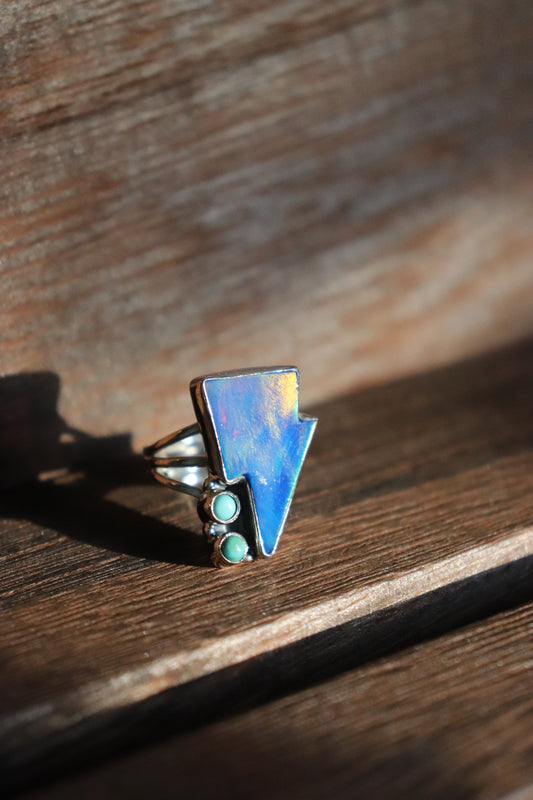 Adjustable Blue Balloon Opal Lightning Bolt Ring