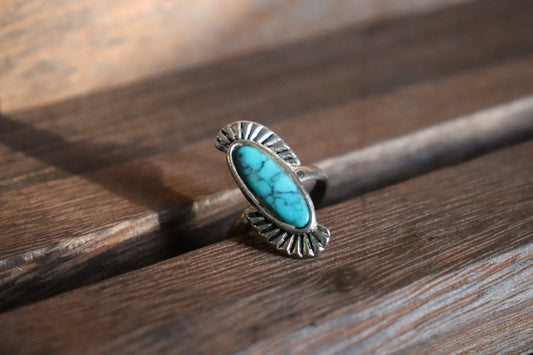 Adjustable Vintage Oval Turquoise Ring with Silver Accents