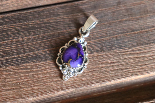 Teardrop Purple Dahlia Turquoise Pendant