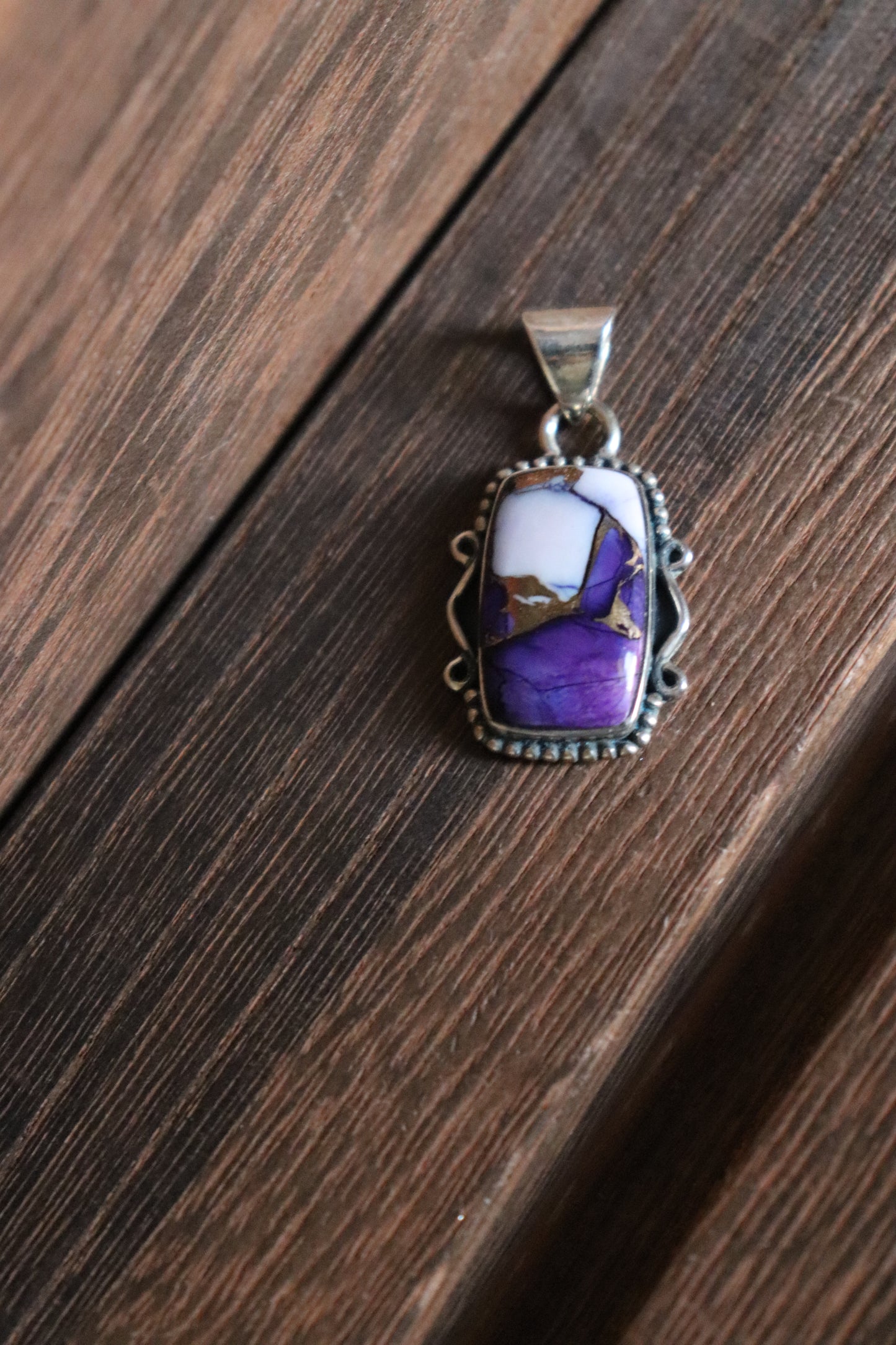 Square Purple Dahlia Turquoise Pendant