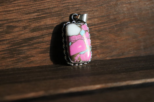 Rectangular Cotton Candy Turquoise Pendant – Silver Plated