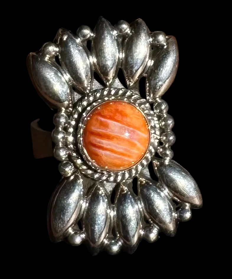 Orange Spiny Oyster Sterling Silver Adjustable Ring | Size 5-9