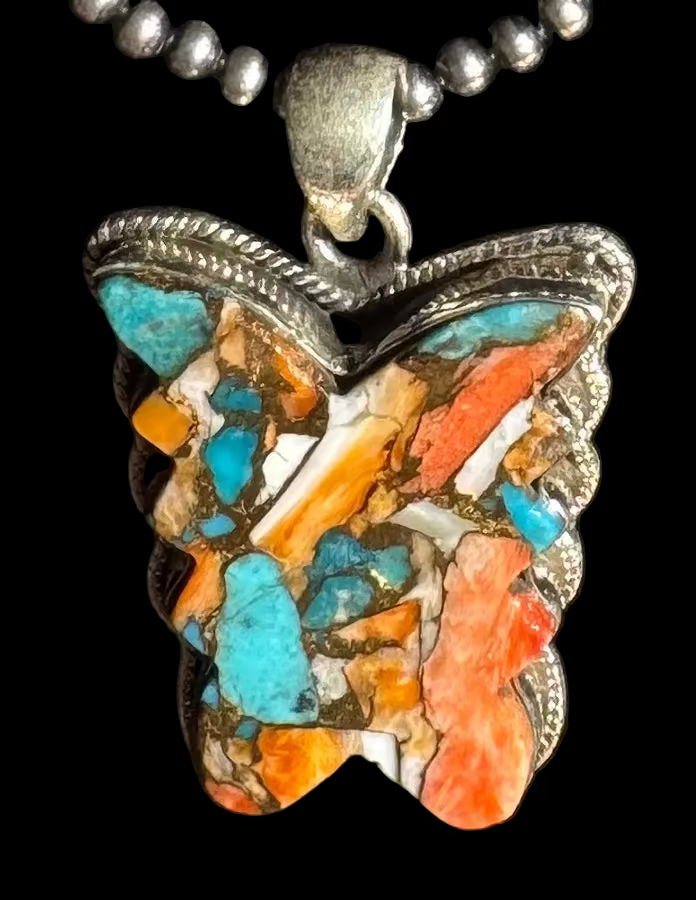 Spiny Oyster Sterling Silver Butterfly Pendant