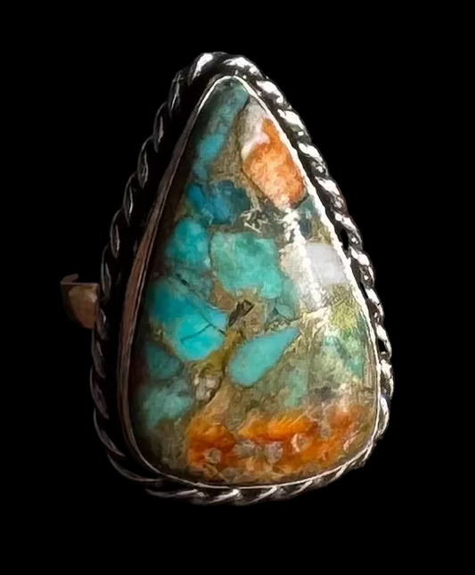 Natural Spiny Oyster Ring | Silver-Plated Setting - Size 7