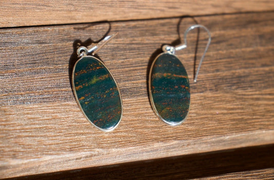 Bloodstone Sterling Silver Dangle Earrings