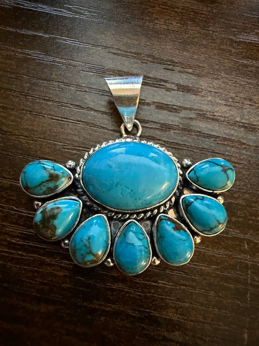 8-Stone Turquoise Pendant – Silver Plated