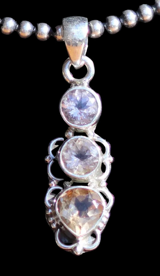 Three-Stone Natural Smoky Quartz Sterling Silver Pendant
