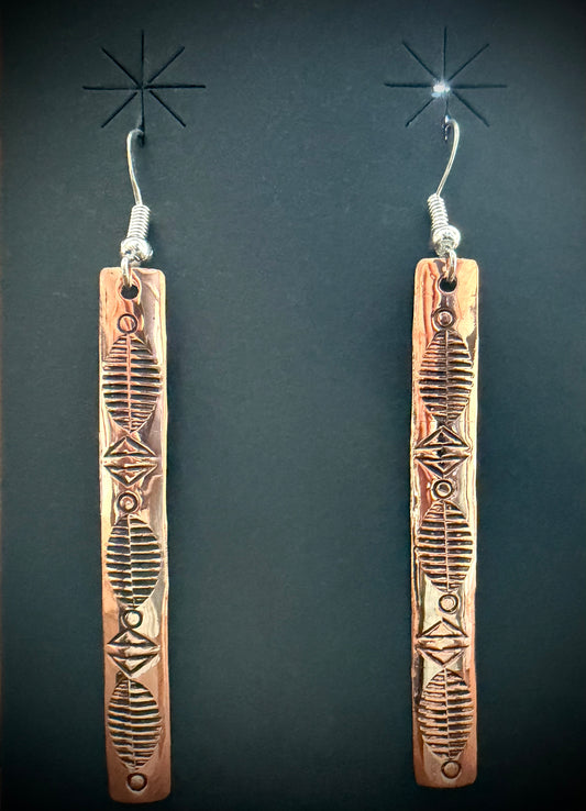 Hand-Stamped Copper Bar Earrings