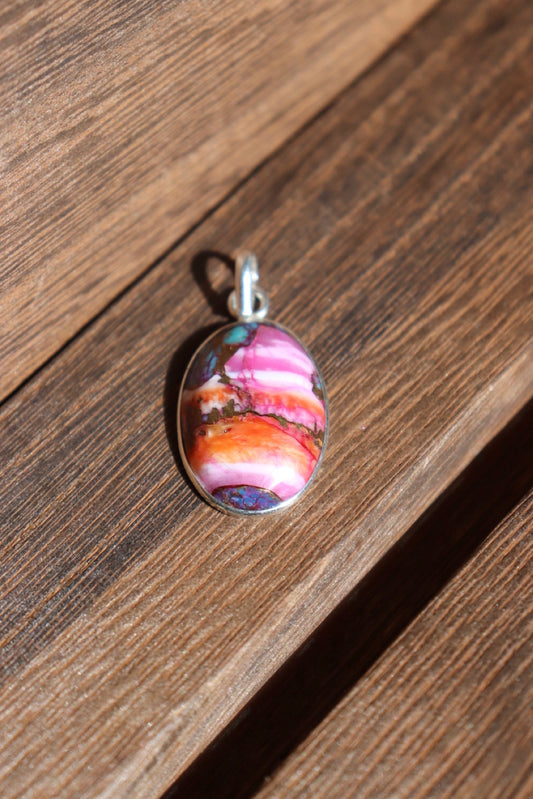 Purple Dahlia & Spiny Oyster Sterling Silver Pendant