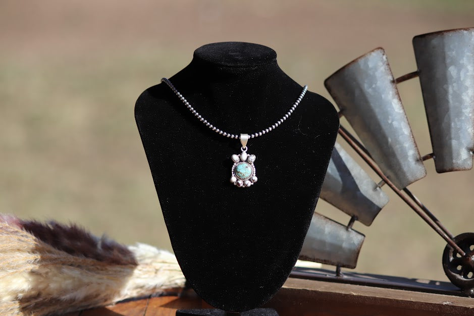 No. 8 Turquoise & Wild Horse Sterling Silver Pendant