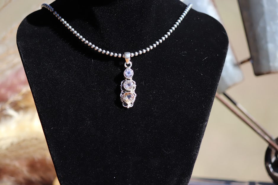 Three-Stone Natural Smoky Quartz Sterling Silver Pendant